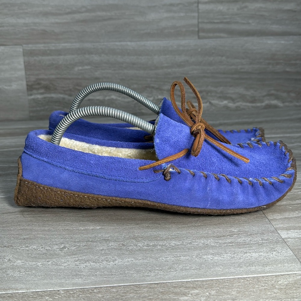 Lands End Blue Suede Slipper Moccasins